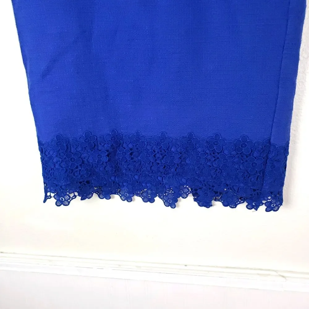 Women's Talbots Royal Blue Short Lace Cotton Blend Business Workwear Skirt Sz 14